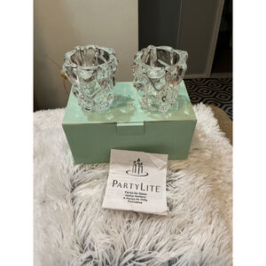 PartyLite Glacier Lights Glass Votive Holders Set of 2 — Clear, Gift Ready